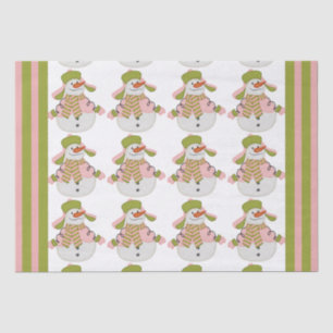 Pink and Green Christmas Snowman Tissue Paper
