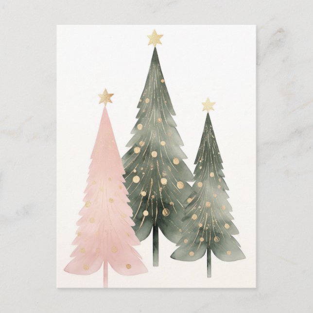 Pink and green Christmas trees Postcard (Front)