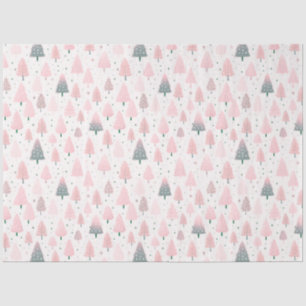 Pink and Green Christmas Trees Stars Christmas Tissue Paper
