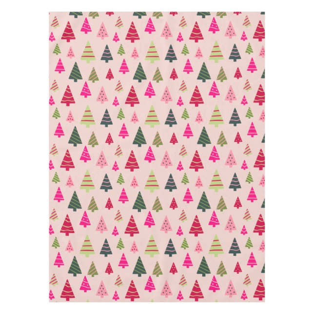Pink and Green Christmas Trees Tablecloth (Front)