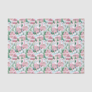 Pink and Green Christmas Village Tissue Paper