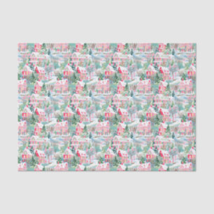 Pink and Green Christmas Village Tissue Paper
