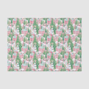 Pink and Green Christmas Village Tissue Paper