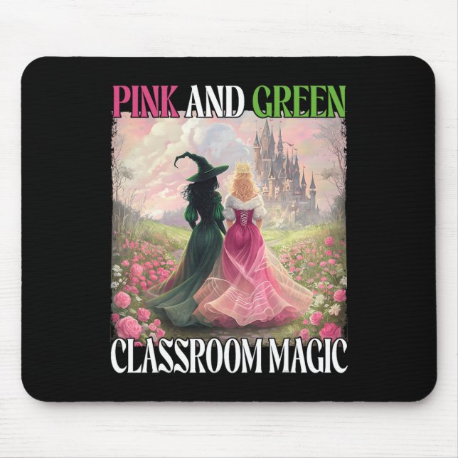 Pink And Green Clroom Magic Witch Halloween Teache Mouse Pad (Front)