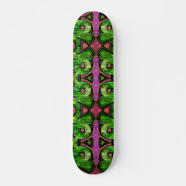 Pink and green colourful skateboard. skateboard (Front)