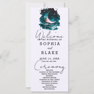 Pink and Green Crescent Moon Wedding Program