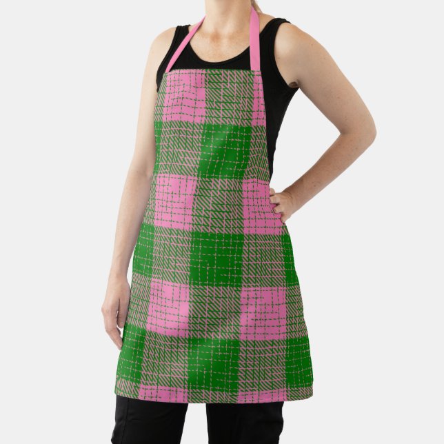 Pink and Green Crosshatch Chequered Pattern  Apron (Insitu)