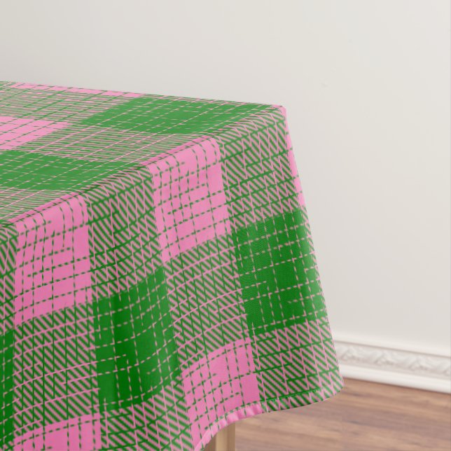 Pink and Green Crosshatch Chequered Pattern  Tablecloth (In Situ)