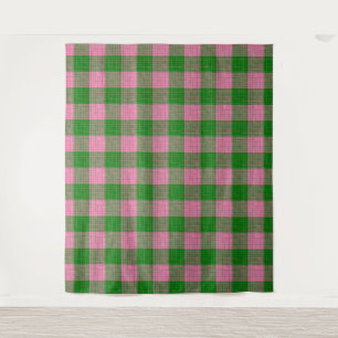 Pink and Green Crosshatch Chequered Pattern Tapestry