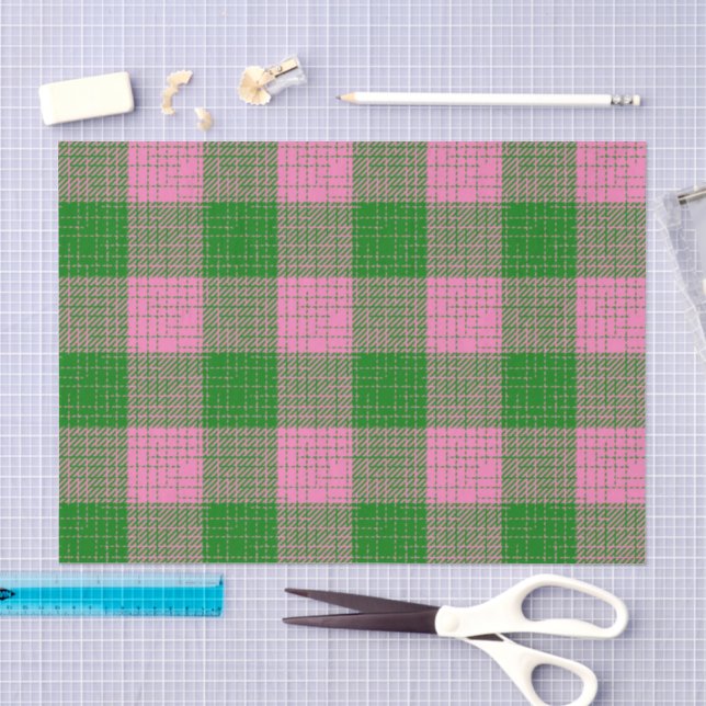 Pink and Green Crosshatch Chequered Pattern  Tissue Paper (Craft)