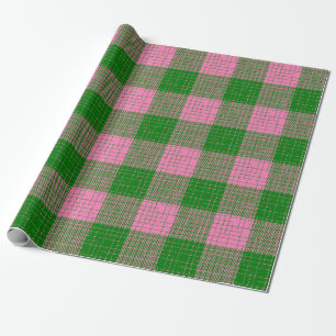 Pink and Green Crosshatch Chequered Pattern Wrapping Paper