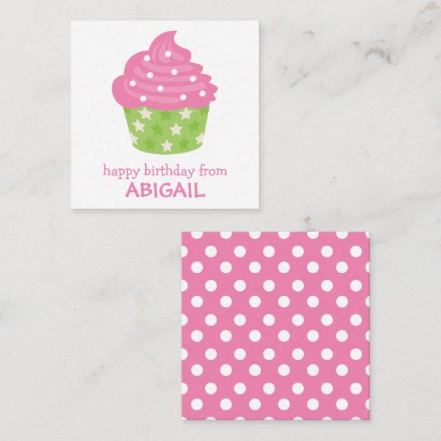 Pink and Green Cupcake Gift Enclosure Cards (Front/Back)