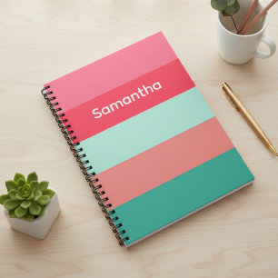 Pink and Green Custom Colour Block Striped Noteboo Notebook
