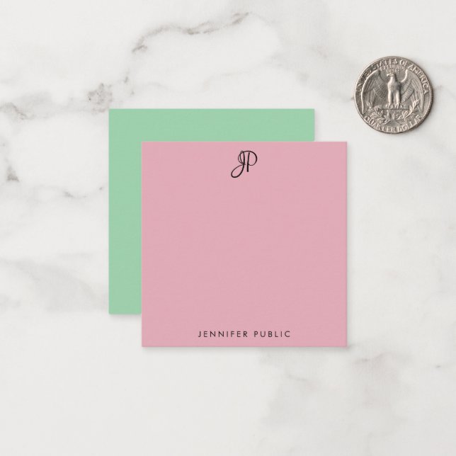 Pink And Green Custom Handwritten Monogrammed Card (Front/Back In Situ)