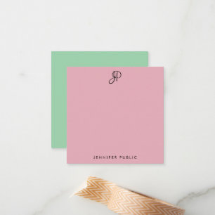 Pink And Green Custom Handwritten Monogrammed Card