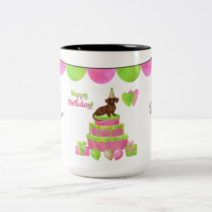 Pink and Green Dachshund Birthday Mug