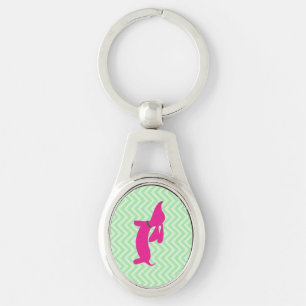 Pink and Green Dachshund Key Ring