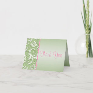 Pink and Green Damask Thank You Card