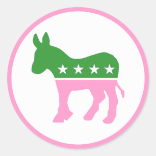 Pink and Green Democratic Donkey Classic Round Sticker