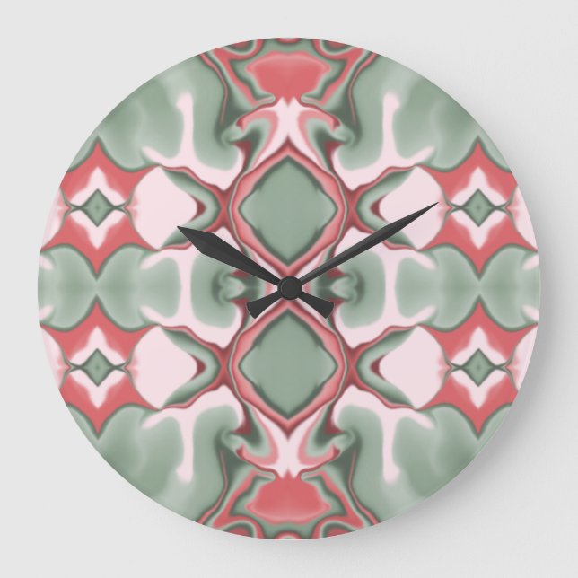 Pink and Green Diamond Kaleidoscope Pattern Large Clock (Front)