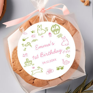Pink and Green Easter 1st Birthday Party  Classic Round Sticker