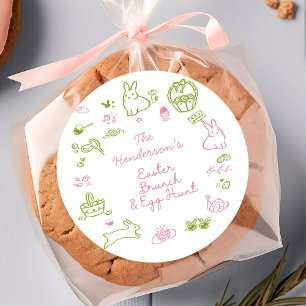 Pink and Green Easter Brunch and Egg Hunt Party Classic Round Sticker