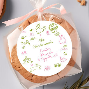 Pink and Green Easter Brunch and Egg Hunt Party Classic Round Sticker