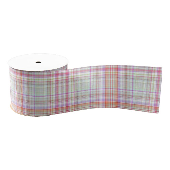 Pink and Green Elegant Modern Simple Plaid Pattern Grosgrain Ribbon (Spool)