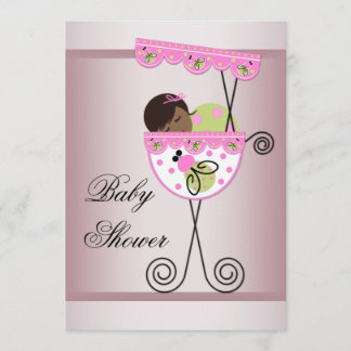 Pink and Green Ethnic Baby Girl Shower Invitations