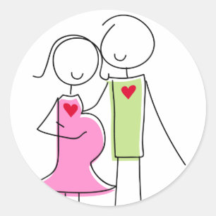 Pink and Green, Expecting Couple Classic Round Sticker