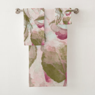 Pink and Green Fallen Leaves Bath Towel Set