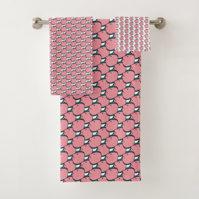 Pink and green Fish  Bath Towel Set (Insitu)