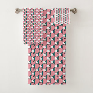Pink and green Fish Bath Towel Set
