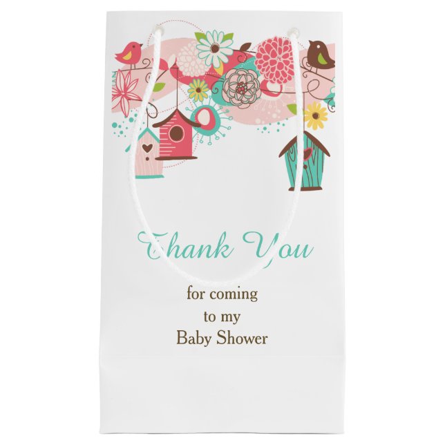 Pink and Green Floral Bird Cages Baby Thank You Small Gift Bag (Front)