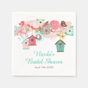Pink and Green Floral Bird Cages Bridal Shower Napkin