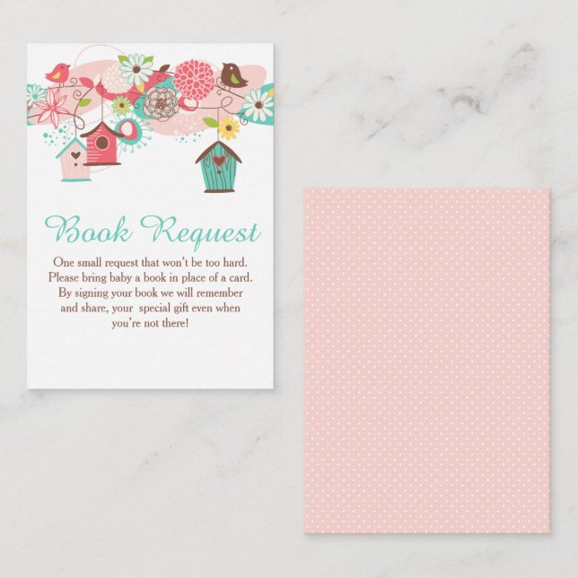 Pink and Green Floral Bird Houses Bridal Shower Enclosure Card (Front/Back)