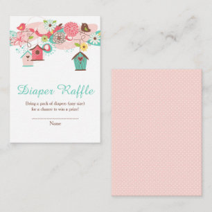 Pink and Green Floral Bird Houses Bridal Shower Enclosure Card