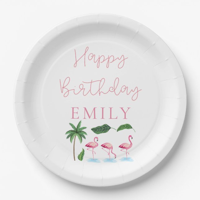 Pink and green Floral Birthday Paper Plate (Front)
