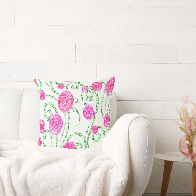Pink and Green Floral Cushion (Couch)