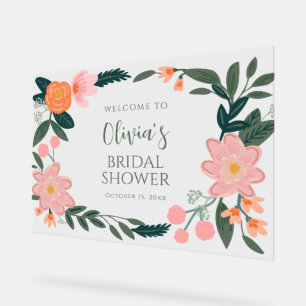 Pink and Green Floral Custom Bridal Shower Welcome Acrylic Sign