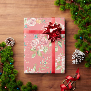 Pink and Green floral design wrapping paper