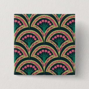 Pink and Green Floral Fan Pattern 15 Cm Square Badge