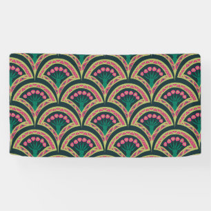 Pink and Green Floral Fan Pattern Banner