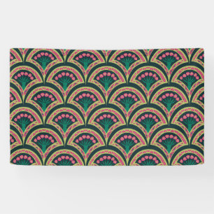 Pink and Green Floral Fan Pattern Banner