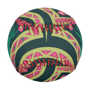 Pink and Green Floral Fan Pattern Baseball