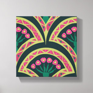Pink and Green Floral Fan Pattern Canvas Print