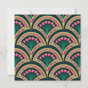 Pink and Green Floral Fan Pattern Card