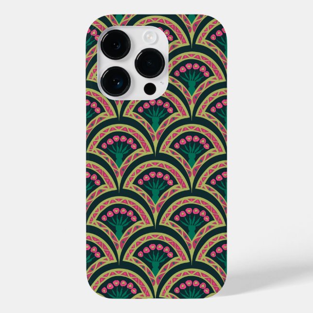 Pink and Green Floral Fan Pattern Case-Mate iPhone Case (Back)