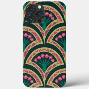 Pink and Green Floral Fan Pattern iPhone 13 Pro Max Case
