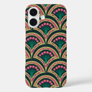 Pink and Green Floral Fan Pattern iPhone 16 Case